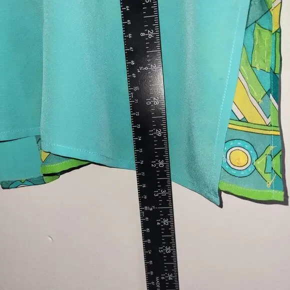 Diane Gilman Womens Blouse Top 1X Silk Sequin Art to Wear Blue Yellow Green - Picture 7 of 9